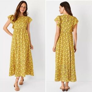 Ann Taylor Palm Tree Ruffle Sleeve Flare Dress